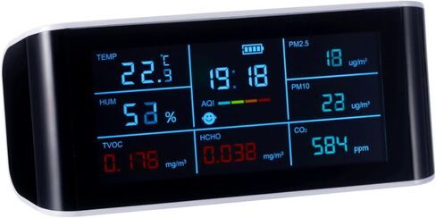 9-in-1 Air Quality Monitor with CO2 Alarm | Indoor Portable VOC Sensor | Air Detector Tester for Formaldehyde PM2.5 PM10 TVOC HCHO AQI Humidity Temperature in Kuwait