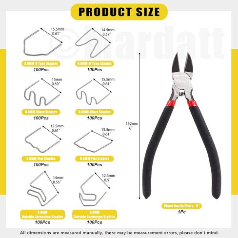 Mardatt 801Pcs 8 Types Hot Staples Repair Welding Kit with Cutter Pliers, Flat Wave Outside Inside Corner M V Shape Welding Rods Hot Stapler Staples for Car Machine Bumpers (0.6/0.8mm) in Saudi Arabia