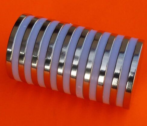 10 قطع من مغناطيس النيوديميوم القوي للغاية 1.26 بوصة × 1/8 بوصة أقراص NdFeB مع نقطة حمراء للإشارة إلى القطب الشمالي، أقوى وأقوى مغناطيسات الأرض النادرة في العالم بواسطة المغناطيس التطبيقي in Kuwait