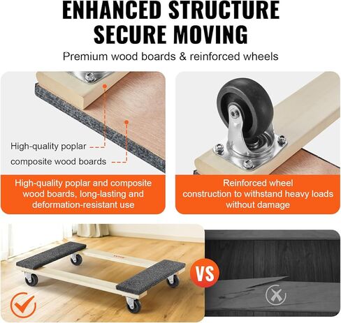 VEVOR Furniture Dolly, 1000 lbs Load Capacity, 18" x 30", 4 x 3 PP Swivel Casters, Heavy Duty Hardwood Furniture Moving Dolly, Mover's Dolly, Moving Cart with Wheels for Heavy Furniture, Two Pack in Kuwait