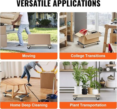 VEVOR Furniture Dolly, 1000 lbs Load Capacity, 18" x 30", 4 x 3 PP Swivel Casters, Heavy Duty Hardwood Furniture Moving Dolly, Mover's Dolly, Moving Cart with Wheels for Heavy Furniture, Two Pack in Kuwait