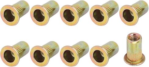 صواميل برشام ميتاليكسيتي (#8-32) 20 قطعة، صواميل إدراج ملولبة مطلية بالزنك من الفولاذ الكربوني - للمثبتات الميكانيكية للأثاث، لون ذهبي in Kuwait