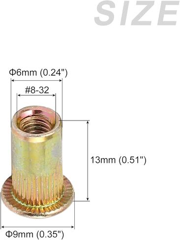 صواميل برشام ميتاليكسيتي (#8-32) 20 قطعة، صواميل إدراج ملولبة مطلية بالزنك من الفولاذ الكربوني - للمثبتات الميكانيكية للأثاث، لون ذهبي in Kuwait