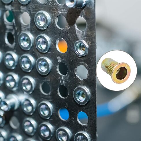 صواميل برشام ميتاليكسيتي (#8-32) 20 قطعة، صواميل إدراج ملولبة مطلية بالزنك من الفولاذ الكربوني - للمثبتات الميكانيكية للأثاث، لون ذهبي in Kuwait