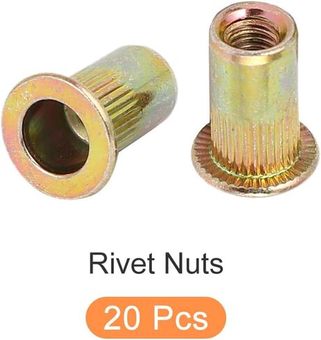 صواميل برشام ميتاليكسيتي (#8-32) 20 قطعة، صواميل إدراج ملولبة مطلية بالزنك من الفولاذ الكربوني - للمثبتات الميكانيكية للأثاث، لون ذهبي in Kuwait