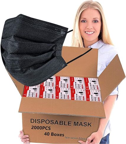 2000PCS Wholesale Bulk Disposable Face Masks, Non Woven Thick 3-Layers Masks Breathable Face Mask for Adults (2000Pcs Black Disposabl Masks) in Saudi Arabia
