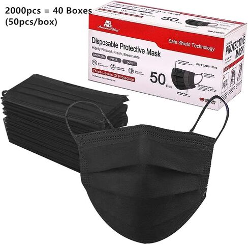 2000PCS Wholesale Bulk Disposable Face Masks, Non Woven Thick 3-Layers Masks Breathable Face Mask for Adults (2000Pcs Black Disposabl Masks) in Saudi Arabia