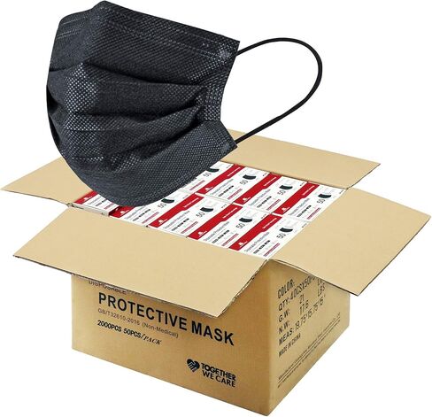 2000PCS Wholesale Bulk Disposable Face Masks, Non Woven Thick 3-Layers Masks Breathable Face Mask for Adults (2000Pcs Black Disposabl Masks) in Saudi Arabia