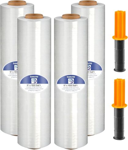 SUNQEBO Plastic Wrap for Moving, Shrink Stretch Wrap Roll Film Packing with Handles, (15"x1000 Feetx60, 4 Pack) Industrial Strength Cling Wrap for Furniture Moving, Packing, Shipping Supplies in Kuwait