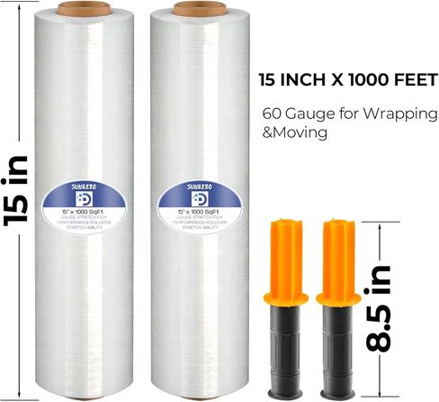 SUNQEBO Plastic Wrap for Moving, Shrink Stretch Wrap Roll Film Packing with Handles, (15"x1000 Feetx60, 4 Pack) Industrial Strength Cling Wrap for Furniture Moving, Packing, Shipping Supplies in Kuwait
