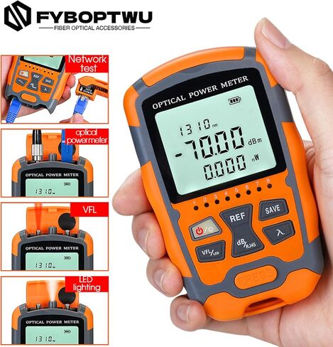 FYBOPTWU - 4 في 1 وظيفة 10 ميجاوات VFL محدد موقع الأخطاء البصرية ومقياس الطاقة الضوئية المحمول OPM (FC/SC/ST) واختبار شبكة RJ45 وإضاءة LED، اختبار الألياف البصرية المحمولة، النطاق: (-70) ديسيبل ميلي واط ~ (+10) ديسيبل ميلي واط . in Kuwait