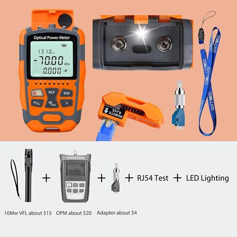 FYBOPTWU - 4 في 1 وظيفة 10 ميجاوات VFL محدد موقع الأخطاء البصرية ومقياس الطاقة الضوئية المحمول OPM (FC/SC/ST) واختبار شبكة RJ45 وإضاءة LED، اختبار الألياف البصرية المحمولة، النطاق: (-70) ديسيبل ميلي واط ~ (+10) ديسيبل ميلي واط . in Kuwait