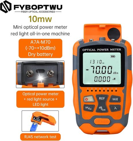 FYBOPTWU - 4 في 1 وظيفة 10 ميجاوات VFL محدد موقع الأخطاء البصرية ومقياس الطاقة الضوئية المحمول OPM (FC/SC/ST) واختبار شبكة RJ45 وإضاءة LED، اختبار الألياف البصرية المحمولة، النطاق: (-70) ديسيبل ميلي واط ~ (+10) ديسيبل ميلي واط . in Kuwait