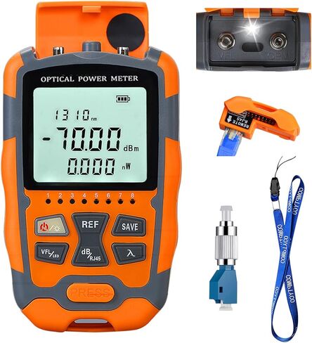 FYBOPTWU - 4 في 1 وظيفة 30 ميجاوات VFL محدد موقع الأخطاء البصرية ومقياس الطاقة الضوئية المحمول OPM (FC/SC/ST) واختبار شبكة RJ45 وإضاءة LED، اختبار الألياف البصرية المحمولة، النطاق: (-70) ديسيبل مللي متر ~ (+10) ديسيبل ميلي واط in Kuwait