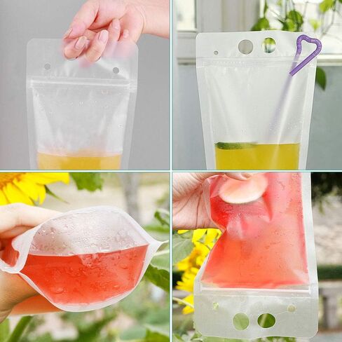 SelfTek 121 قطعة من أكياس المشروبات للبالغين، أكياس عصير عصير قابلة للإغلاق مع شفاطات ×30 وقمع ×1، 60 كيس مصاصات، أكياس بلاستيكية شفافة لأكياس المشروبات للبالغين والأطفال in Kuwait