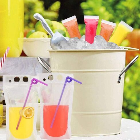 SelfTek 121 قطعة من أكياس المشروبات للبالغين، أكياس عصير عصير قابلة للإغلاق مع شفاطات ×30 وقمع ×1، 60 كيس مصاصات، أكياس بلاستيكية شفافة لأكياس المشروبات للبالغين والأطفال in Kuwait