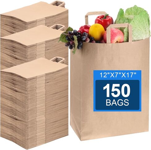 150 قطعة من أكياس البقالة الورقية بمقابض من Fuutreo مقاس 12 بوصة × 7 بوصة × 17 بوصة من ورق الكرافت البني وأكياس البقالة أكياس التسوق بوزن 70 رطلًا وأكياس ورقية كبيرة شديدة التحمل وأكياس البيع بالتجزئة وأكياس أكياس الورق السائبة وحقائب الهدايا الجاهزة in Kuwait