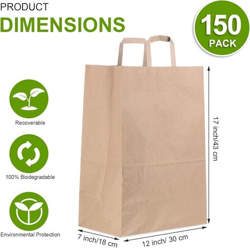 150 قطعة من أكياس البقالة الورقية بمقابض من Fuutreo مقاس 12 بوصة × 7 بوصة × 17 بوصة من ورق الكرافت البني وأكياس البقالة أكياس التسوق بوزن 70 رطلًا وأكياس ورقية كبيرة شديدة التحمل وأكياس البيع بالتجزئة وأكياس أكياس الورق السائبة وحقائب الهدايا الجاهزة in Kuwait