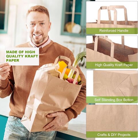 150 قطعة من أكياس البقالة الورقية بمقابض من Fuutreo مقاس 12 بوصة × 7 بوصة × 17 بوصة من ورق الكرافت البني وأكياس البقالة أكياس التسوق بوزن 70 رطلًا وأكياس ورقية كبيرة شديدة التحمل وأكياس البيع بالتجزئة وأكياس أكياس الورق السائبة وحقائب الهدايا الجاهزة in Kuwait