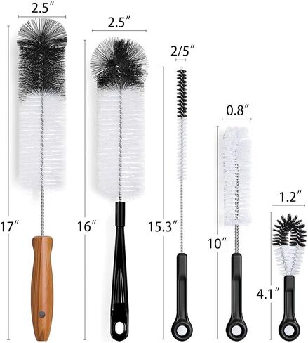 منظف لفرش الزجاجات، عبوة من 5 قطع، زجاجة مياه طويلة وفرشاة لتنظيف القش، مجموعة أسلاك المطبخ لتنظيف الأقطار والأحجام المختلفة in Kuwait