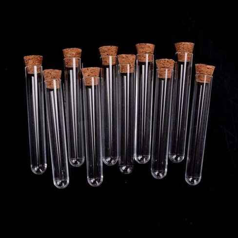 ccHuDE 20 Pcs 12 x 75mm Clear Plastic Test Tubes Transpaent Craft Test Tube Liquid Storage Test Tubes with Cork Stoppers for Candy Beads in Saudi Arabia