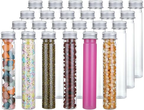 WOPPLXY 50 Pcs 65 ml Clear Flat Plastic Test Tubes with Screw Caps, Plastic Candy Tubes with Screw Caps, Bath Salts Test Tubes, Gumball Tubes for Candy,Bath Salts,Spices,Beads Display and Party Decor in Saudi Arabia
