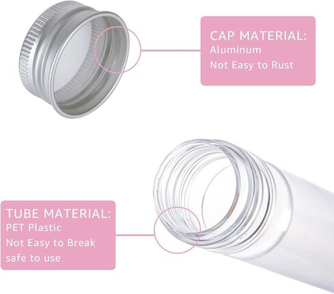 WOPPLXY 50 Pcs 65 ml Clear Flat Plastic Test Tubes with Screw Caps, Plastic Candy Tubes with Screw Caps, Bath Salts Test Tubes, Gumball Tubes for Candy,Bath Salts,Spices,Beads Display and Party Decor in Saudi Arabia