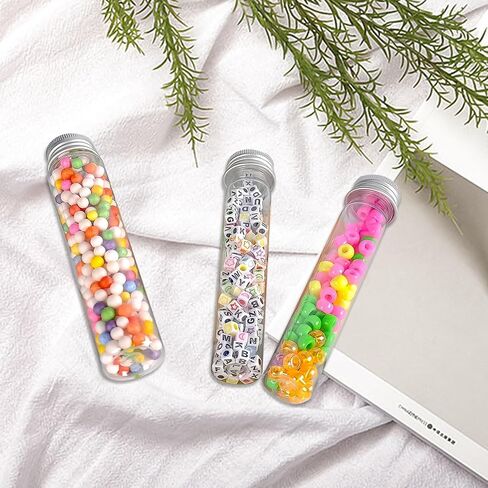 WOPPLXY 50 Pcs 65 ml Clear Flat Plastic Test Tubes with Screw Caps, Plastic Candy Tubes with Screw Caps, Bath Salts Test Tubes, Gumball Tubes for Candy,Bath Salts,Spices,Beads Display and Party Decor in Saudi Arabia