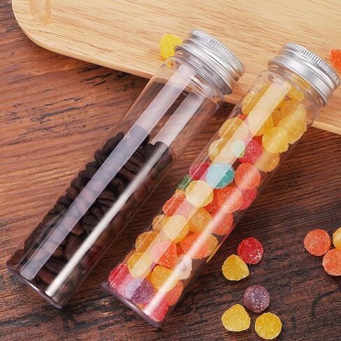 WOPPLXY 50 Pcs 65 ml Clear Flat Plastic Test Tubes with Screw Caps, Plastic Candy Tubes with Screw Caps, Bath Salts Test Tubes, Gumball Tubes for Candy,Bath Salts,Spices,Beads Display and Party Decor in Saudi Arabia