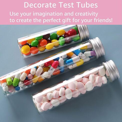 WOPPLXY 50 Pcs 65 ml Clear Flat Plastic Test Tubes with Screw Caps, Plastic Candy Tubes with Screw Caps, Bath Salts Test Tubes, Gumball Tubes for Candy,Bath Salts,Spices,Beads Display and Party Decor in Saudi Arabia