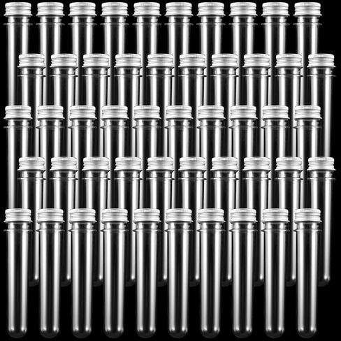 KOHAND 50 قطعة 140 × 25 مم أنابيب اختبار شفافة مع أغطية لولبية، أنبوب اختبار بلاستيكي 40 مل مع أغطية من الألومنيوم لعينة حلوى عيد الميلاد وملح الاستحمام وحفلات العلوم in Kuwait