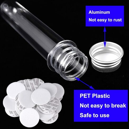 KOHAND 50 قطعة 140 × 25 مم أنابيب اختبار شفافة مع أغطية لولبية، أنبوب اختبار بلاستيكي 40 مل مع أغطية من الألومنيوم لعينة حلوى عيد الميلاد وملح الاستحمام وحفلات العلوم in Kuwait