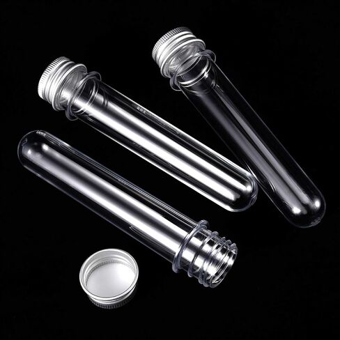KOHAND 50 قطعة 140 × 25 مم أنابيب اختبار شفافة مع أغطية لولبية، أنبوب اختبار بلاستيكي 40 مل مع أغطية من الألومنيوم لعينة حلوى عيد الميلاد وملح الاستحمام وحفلات العلوم in Kuwait