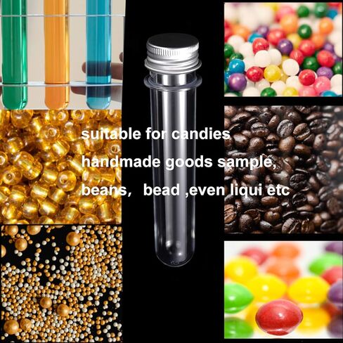 KOHAND 50 قطعة 140 × 25 مم أنابيب اختبار شفافة مع أغطية لولبية، أنبوب اختبار بلاستيكي 40 مل مع أغطية من الألومنيوم لعينة حلوى عيد الميلاد وملح الاستحمام وحفلات العلوم in Kuwait