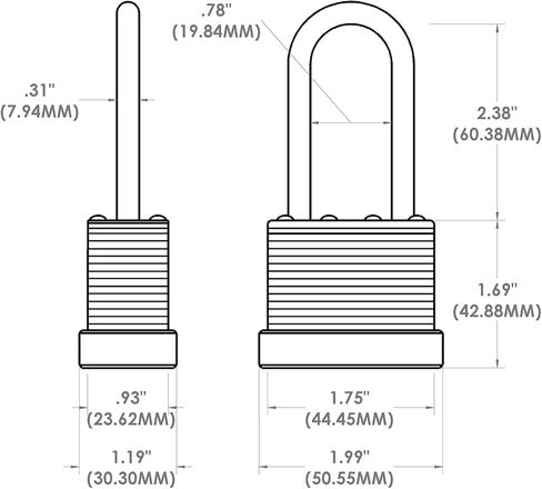 BRINKS - 44mm Commercial Laminated Steel Weather Resistant Padlock with 2 3/8" Shackle - TPE Wrapped and Hardened Boron Steel Shackle in Kuwait