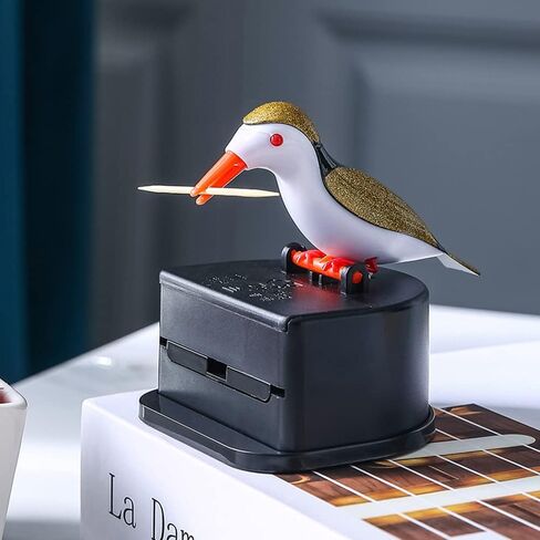 Bird Toothpick Dispenser,Funny Portable Plastic Toothpick Holder, Automatic Telescopic Toothpick Dispenser for Kitchen Home, Fun Gifts for Children Parents (Black) in Saudi Arabia