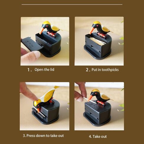 Bird Toothpick Dispenser,Funny Portable Plastic Toothpick Holder, Automatic Telescopic Toothpick Dispenser for Kitchen Home, Fun Gifts for Children Parents (Black) in Saudi Arabia