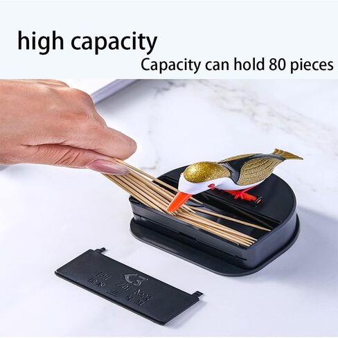 Bird Toothpick Dispenser,Funny Portable Plastic Toothpick Holder, Automatic Telescopic Toothpick Dispenser for Kitchen Home, Fun Gifts for Children Parents (Black) in Saudi Arabia