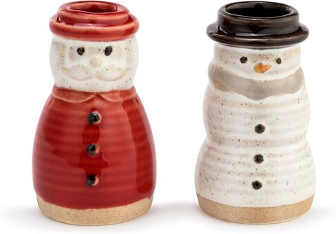 Demdaco Distressed Red Santa White Snowman 2.5 x 1.5 Stoneware Decorative Toothpick Holder Set 2 in Saudi Arabia