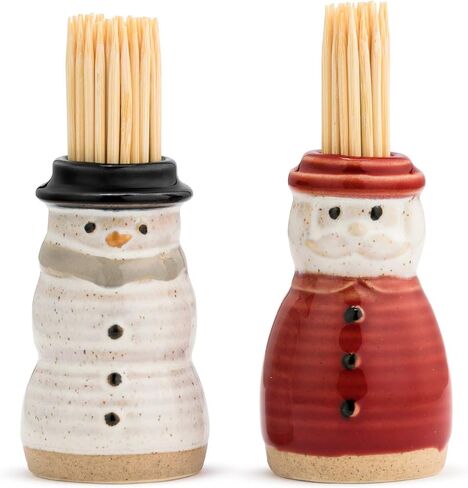 Demdaco Distressed Red Santa White Snowman 2.5 x 1.5 Stoneware Decorative Toothpick Holder Set 2 in Saudi Arabia