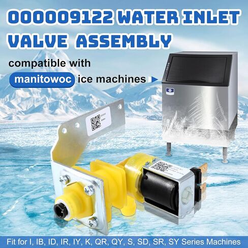 000009122، 000008484، IH9122 مجموعة صمامات مدخل المياه المتوافقة مع آلات صنع الثلج مانيتووك، 220/240 فولت 50/60 هرتز 6 وات، تناسب ماكينات السلسلة I، IB، ID، IR، IY، K، QR، QY، S، SD، SR، SY، 1 سنة الضمان in Kuwait