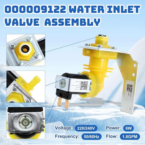 000009122، 000008484، IH9122 مجموعة صمامات مدخل المياه المتوافقة مع آلات صنع الثلج مانيتووك، 220/240 فولت 50/60 هرتز 6 وات، تناسب ماكينات السلسلة I، IB، ID، IR، IY، K، QR، QY، S، SD، SR، SY، 1 سنة الضمان in Kuwait
