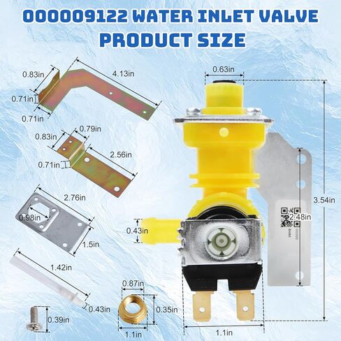 000009122، 000008484، IH9122 مجموعة صمامات مدخل المياه المتوافقة مع آلات صنع الثلج مانيتووك، 220/240 فولت 50/60 هرتز 6 وات، تناسب ماكينات السلسلة I، IB، ID، IR، IY، K، QR، QY، S، SD، SR، SY، 1 سنة الضمان in Kuwait