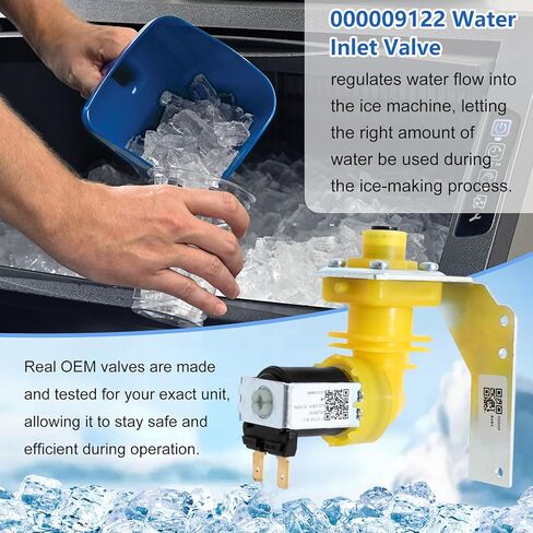 000009122، 000008484، IH9122 مجموعة صمامات مدخل المياه المتوافقة مع آلات صنع الثلج مانيتووك، 220/240 فولت 50/60 هرتز 6 وات، تناسب ماكينات السلسلة I، IB، ID، IR، IY، K، QR، QY، S، SD، SR، SY، 1 سنة الضمان in Kuwait