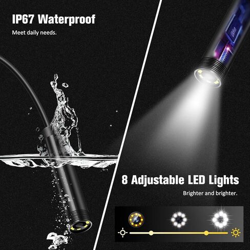 كاميرا بوريسكوب بالمنظار الصناعي 1080 بكسل HD فحص الفيديو مع شاشة IPS 180 زاوية عرض واسعة، 8 مصابيح LED ساطعة، 16.4 قدم، للسيارة، مكيف الهواء، فحص المحرك، تصريف المجاري (أ) in Kuwait