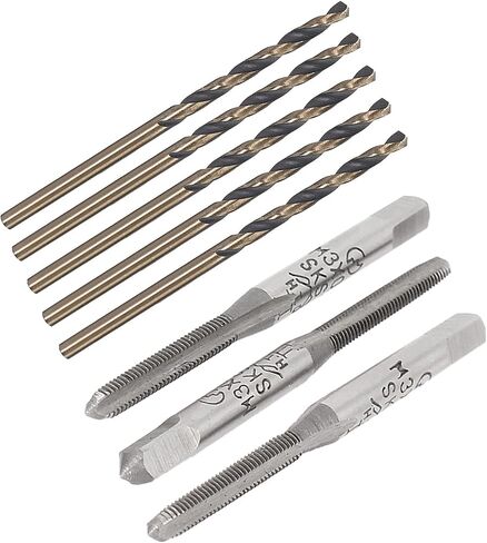 uxcell 3pcs Straight Threaded Tap M3 x 0.5 Metric SKS2 3 Flutes & 5 Pcs Straight Shank Twist Drill Bits 2.5mm High Speed Steel in Saudi Arabia