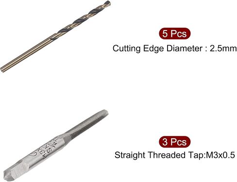uxcell 3pcs Straight Threaded Tap M3 x 0.5 Metric SKS2 3 Flutes & 5 Pcs Straight Shank Twist Drill Bits 2.5mm High Speed Steel in Saudi Arabia