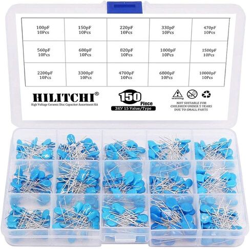 3KV / 100pF to 10000pF High Voltage DIP Ceramic Capacitor Assortment Kit, 150pcs, 15 Value in Saudi Arabia
