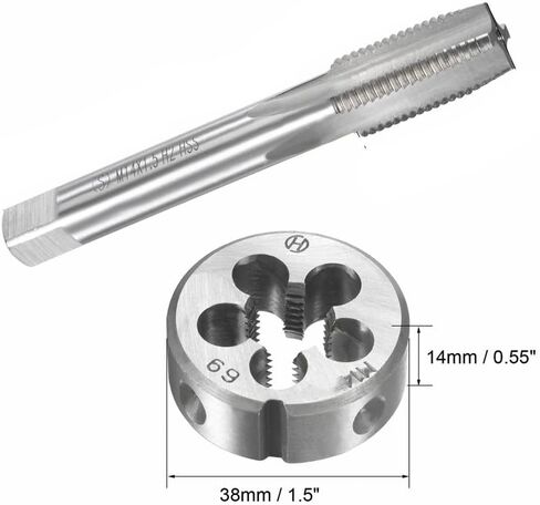 Mactoom 14 مم × 1.25 HSS مجموعة الصنبور والقالب المترية خيط اليد اليمنى، أداة التنصت DIY 3 قطع (M14 × 1.25 مم) in Kuwait