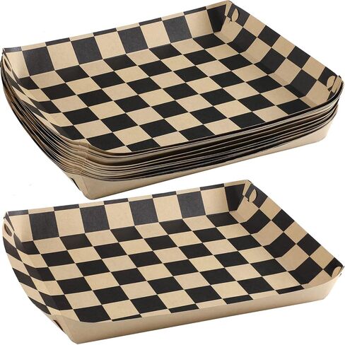 30 قطعة من صواني الطعام الورقية المربعة، صواني من الورق المقوى للاستعمال مرة واحدة، قوارب الطعام الورقية، لوازم حفلات أعياد الميلاد وأعياد الميلاد، صواني بيضاء وسوداء لصواني الفشار هوت دوج، 9.8 × 7.5 × 1.2 بوصة in Kuwait